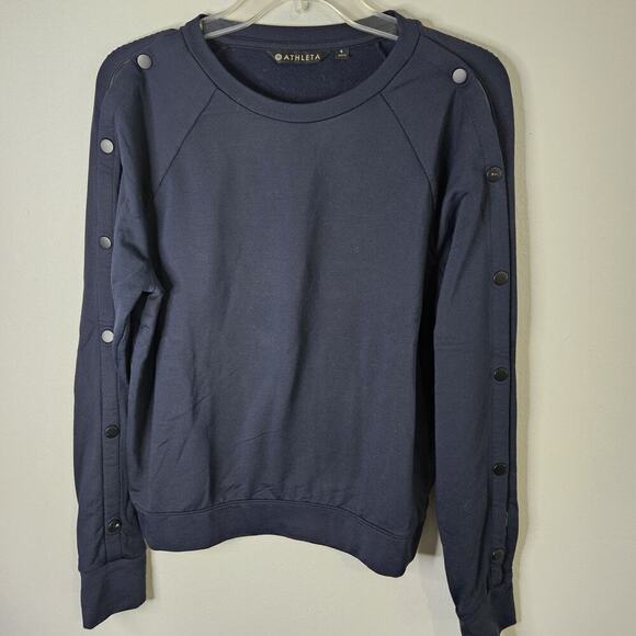 Athleta Tops - Athleta Snappy Sweatshirt S Navy Blue Pullover Athleisure Shoulder Sleeve Snaps